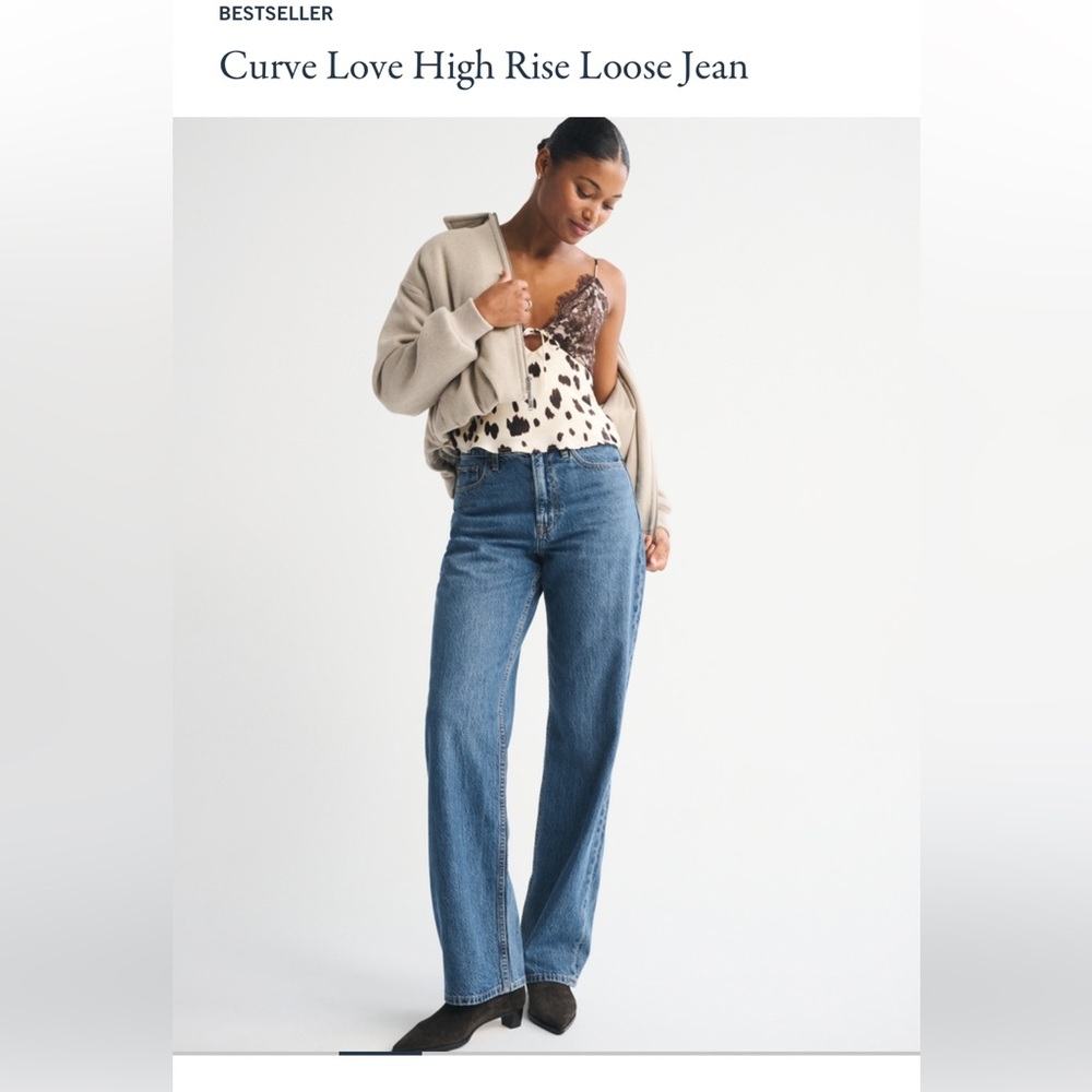 Abercrombie Curve Love High Rise Loose Jeans – Medium Wash – Worn Once